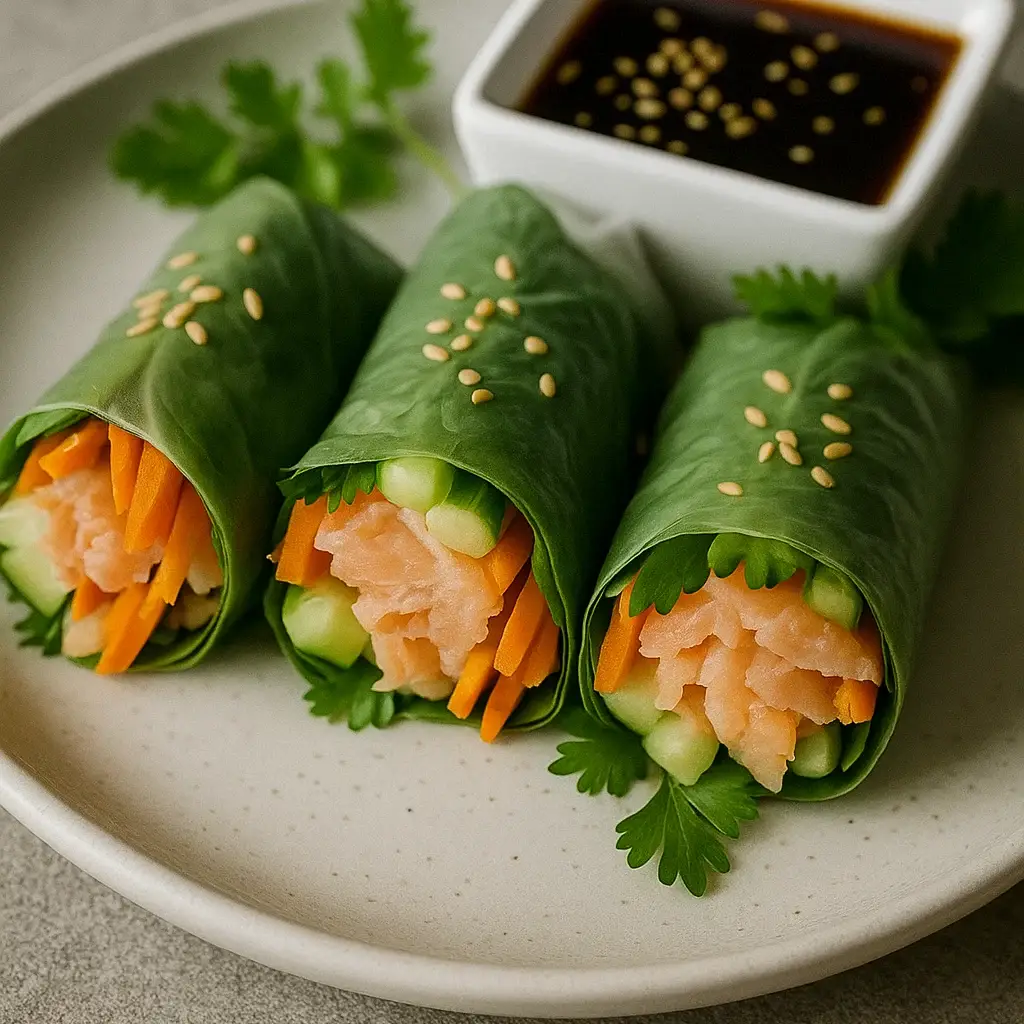 Spinach and Salmon Salad Rolls