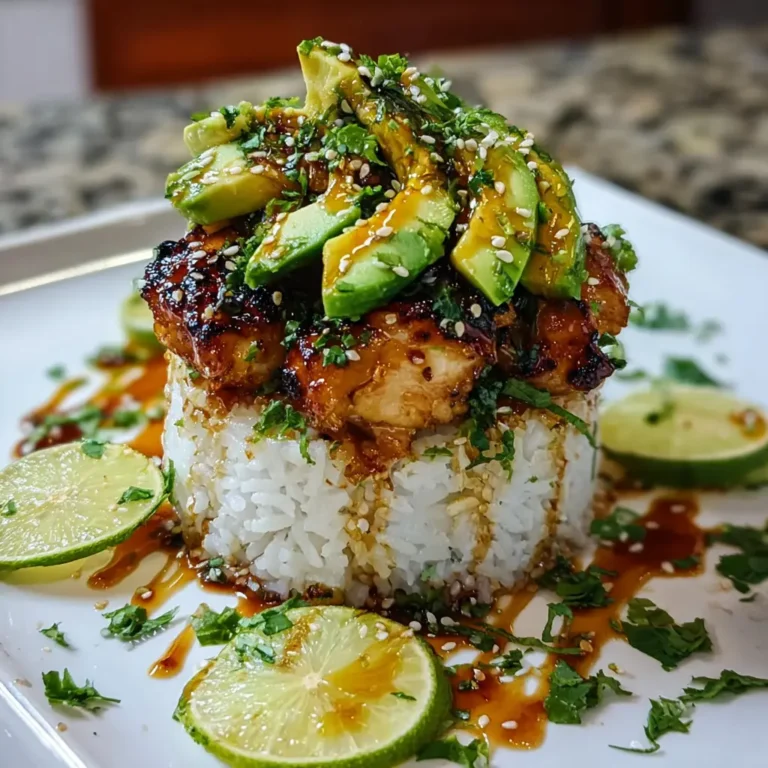 Honey Lime Chicken Avocado Rice Stack